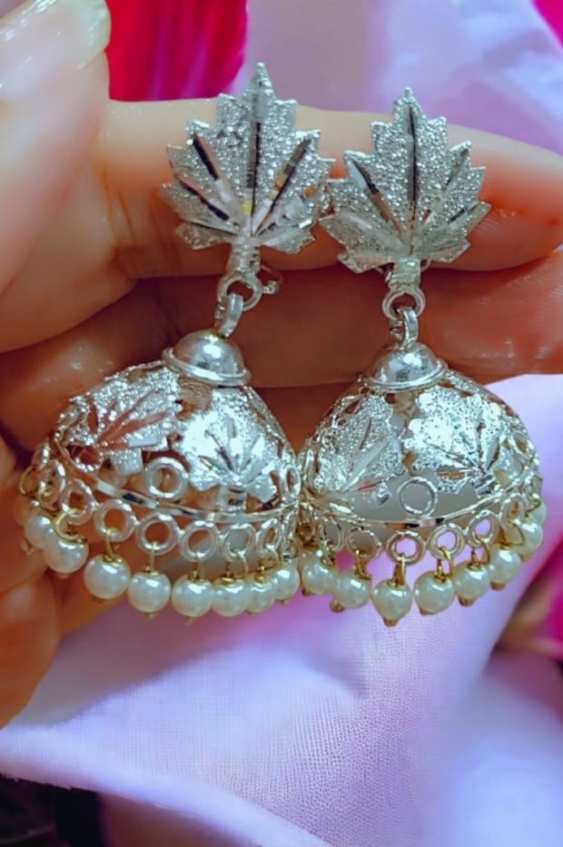 Chinar-Handcrafted-Jhumkas-in-hallmarked-Silver-with-white-pearls-scaled
