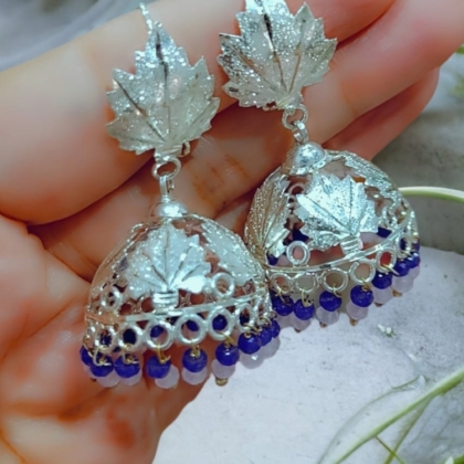 Chinar-handcrafted-Jhumkas-in-hallmarked-Silver-with-blue-and-White-Pearls-scaled