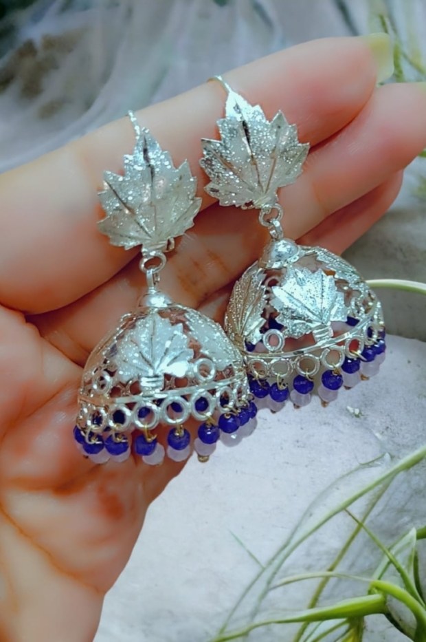 Chinar-handcrafted-Jhumkas-in-hallmarked-Silver-with-blue-and-White-Pearls-scaled