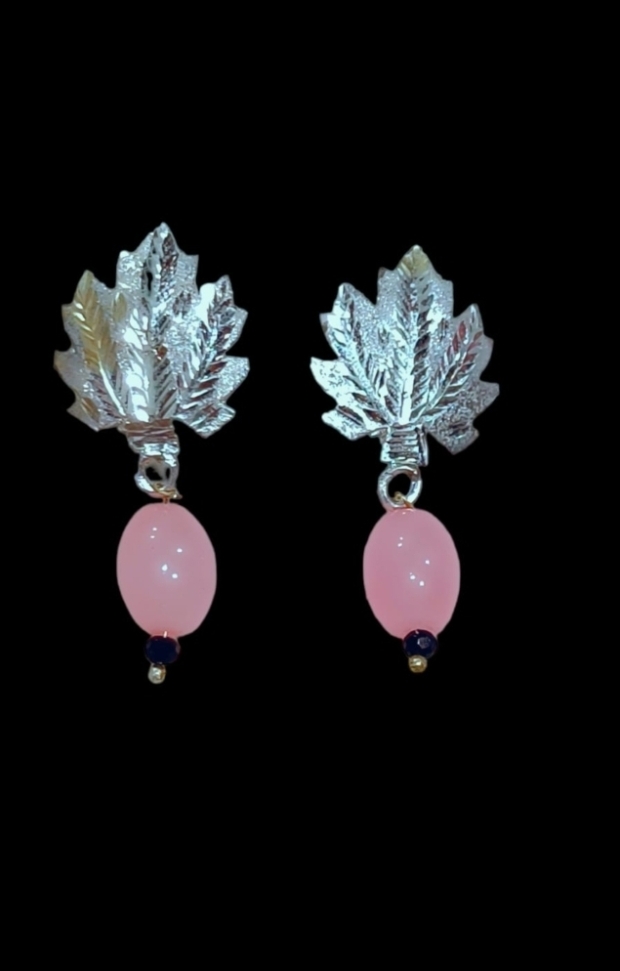 Handcrafted-Chinar-Earrings-with-Pink-Pearl-Droplets-in-Hallmarked-Silver-scaled