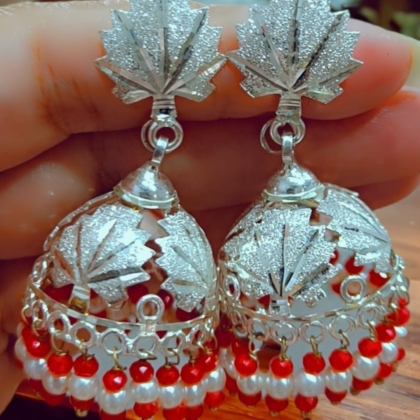 Handcrafted Chinar Earrings with Pink Pearl Droplets in Hallmarked Silver scaled